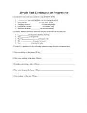 English Worksheet: Past progressive Tense