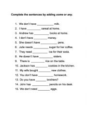 English Worksheet: Some vs. Any 