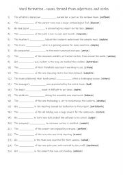 English Worksheet: Word formation - nouns formed from adjectives and verbs