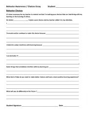 English Worksheet: Behavior Awareness and Missing Homework form