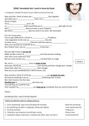 English Worksheet: SOMEBODY THAT I USED TO KNOW, by Goyte