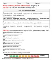 English Worksheet: Ordering food at a restaurant