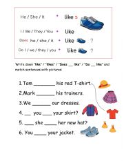 English Worksheet: Do or Does, Like or Likes