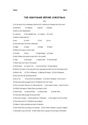 English Worksheet: The Nightmare Before Christmas Test