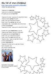 English Worksheet: Sky full of stars - for kids