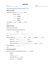 English Worksheet: Articles Cloze activity for video