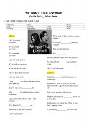 English Worksheet: We Don�t talk anymore