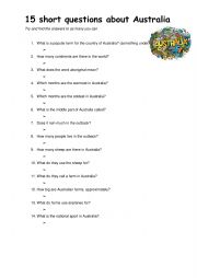 English Worksheet: 15 questions about Australia