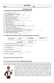English Worksheet: Question Tags 