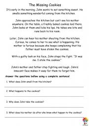 Reading Comprehension: The Missing Cookies - ESL worksheet by peterwitch