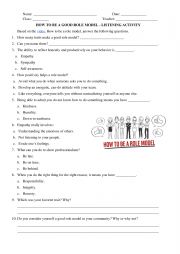 English Worksheet: How to be a role model?