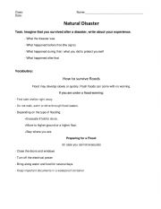 English Worksheet: Natural Disaster Writing Task