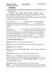 English Worksheet: Review 9th Grade