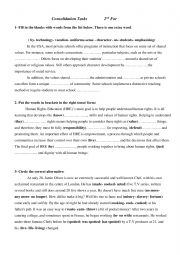 English Worksheet: Consolidation tasks