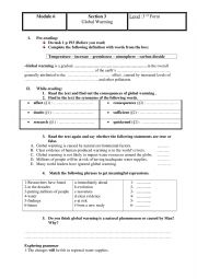 English worksheet: MODULE 6 SECTION 3 THIRD FORM