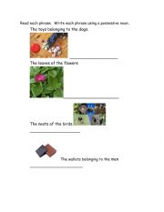 English Worksheet: possessive nouns practice