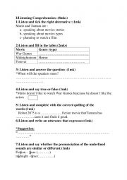 English Worksheet: test 9th term 3 listening comprehension