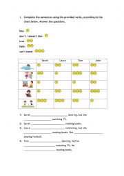 English Worksheet: LIKE, LOVE, HATE, ETC.