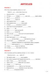 English Worksheet: Articles