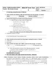 English Worksheet: 2nd form mid of term 1 test