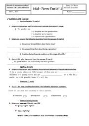 English Worksheet: 2nd form mid term test 1