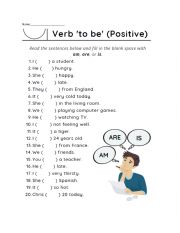 English Worksheet: To be  verb positive