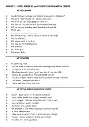 English Worksheet: Checking in at the airport - Hotel . At the tourist information centre