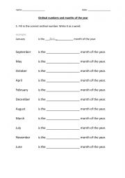 English Worksheet: ordinal numbers and months of the year