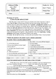 English Worksheet: test 7th mid term 1