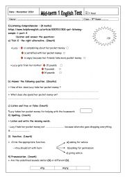 English Worksheet: mid term 1 test 9th form