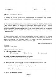 English Worksheet: end of term 1 8th   language +reading + writing about preparing for a trip 