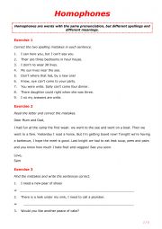 English Worksheet: Homophones