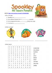 English Worksheet: Halloween! Video + worksheet / Spookley the square pumpkin