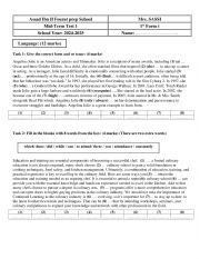 English Worksheet: mid term test 1 1st form 