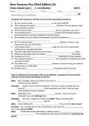 English Worksheet: F3 NTP 3A Unit 3 Vocab quiz Describing inventions