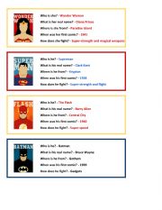 English Worksheet: Superhero Personal Information Speaking Cards