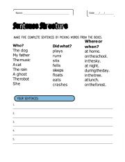 English Worksheet: Sentence Structure