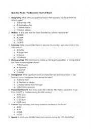 English Worksheet: Sao Paolo Quiz