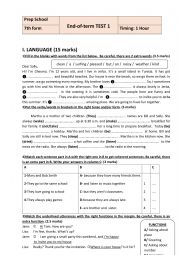 English Worksheet: End of term Test  /  7th Form