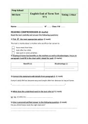 English Worksheet: End of term Test  /   9th Form