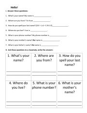 English Worksheet: First Day Get to Know You Exercise