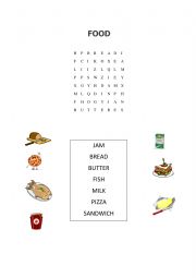 English Worksheet: food word search