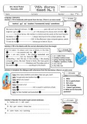 English Worksheet: Mid term test 1 7th form 2024-2025