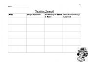 English Worksheet: Reading Diary Chart for Book Reports