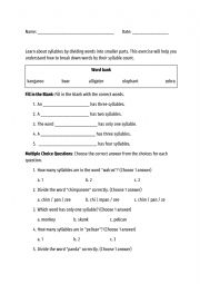 English Worksheet: Syllable Warm Up