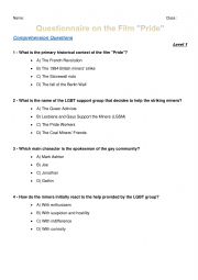 English Worksheet: Pride questionnaire + written expression