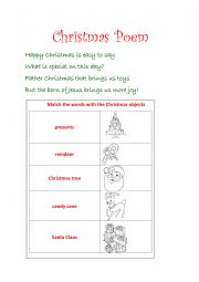 English Worksheet: Christmas Poem and matching exercise