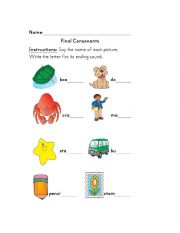 English Worksheet: Ending Consonant Worksheet