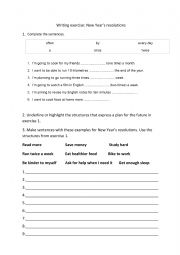 English Worksheet: Writing New Year�s Resolutions