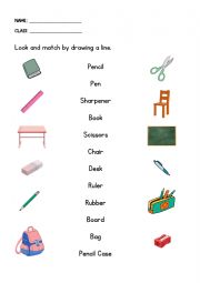 English Worksheet: Objects in the Classroom 1